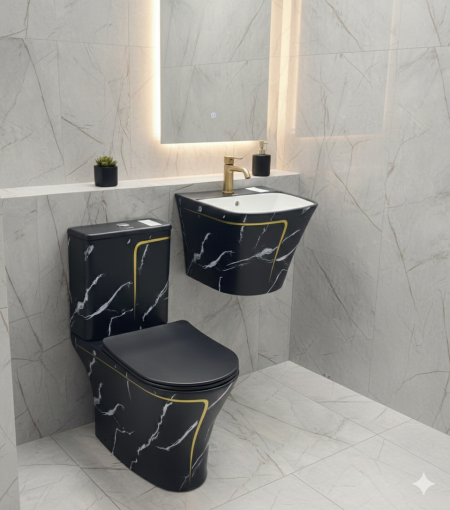 مرحاض&مغسلة معلقة باللون الأسود